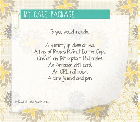 Care Package Card Saying