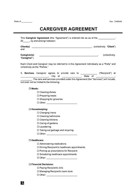 Free Caregiver Contract Agreement PDF Word eForms Free Fillable