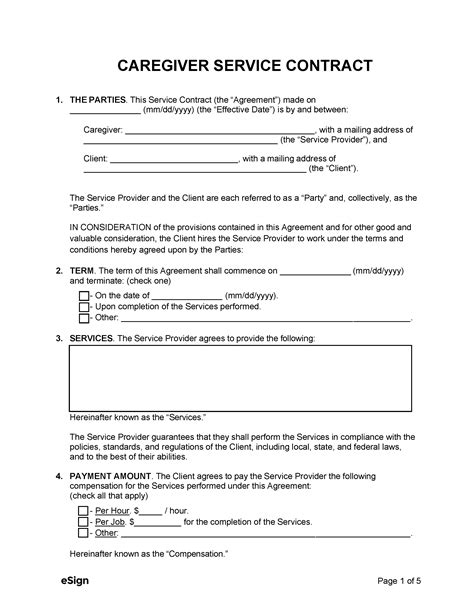 Family Caregiver Contract Template Lovely Free Printable Pdf form Elder