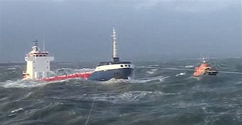 cargo ship caught in storm