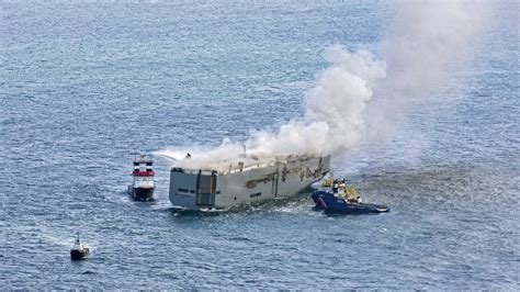 cargo ship on fire in north sea