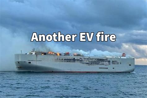 cargo ship on fire with electric cars