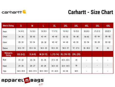 carhartt cargo pants size chart