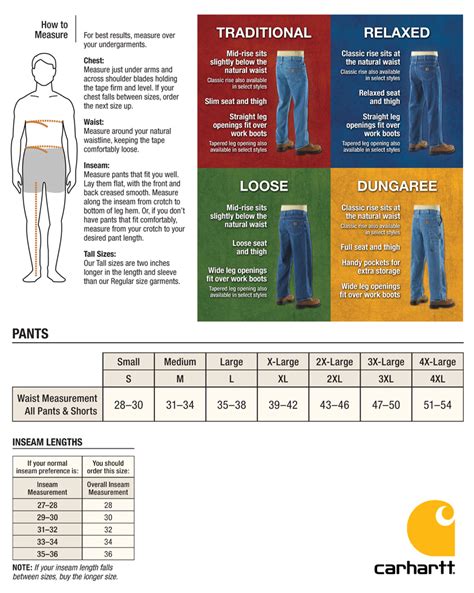 carhartt jeans size chart