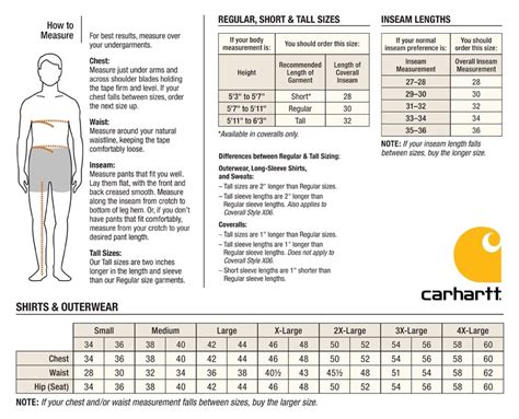 carhartt tall size chart