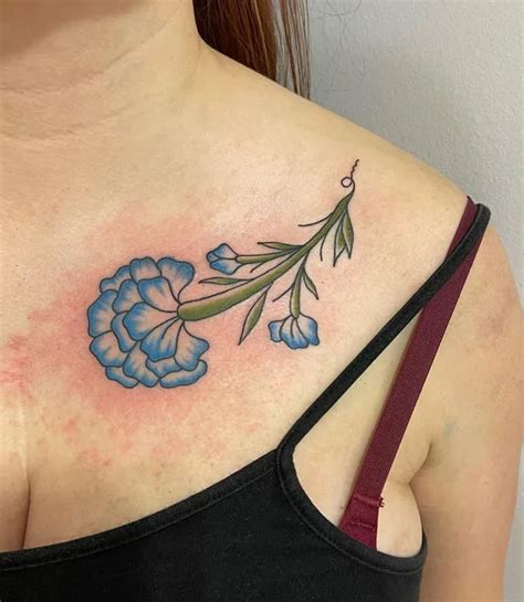 Carnation Tattoo Collarbone