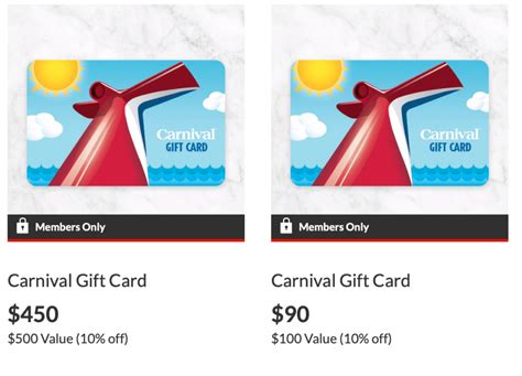 carnival gift cards aarp