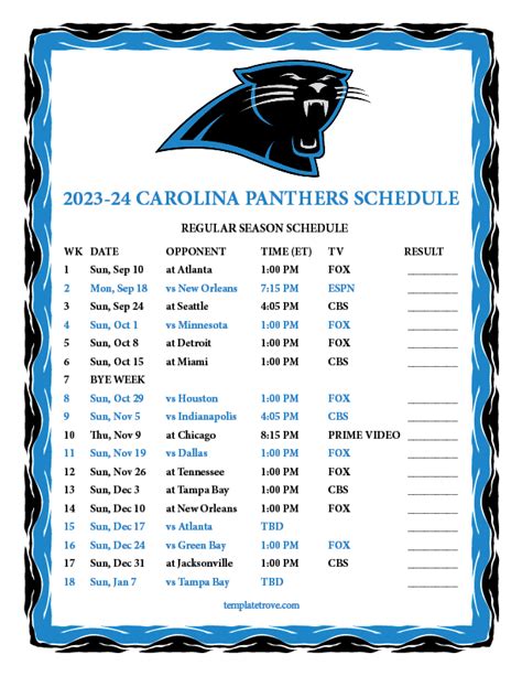 carolina panthers schedule 2023-24