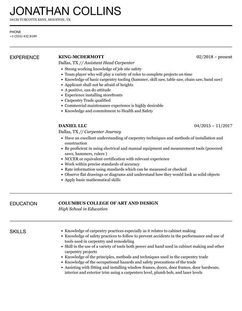 carpenter job description for resume