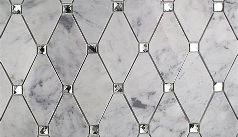 Bianco Carrara Marble and Antique Mirror Glass Waterjet Mosaic Tile in