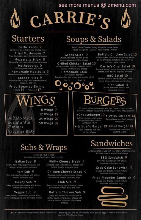 Carries Kitchen Menu