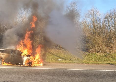 WATCH Car catches fire on Peterborough's busy main road Peterborough