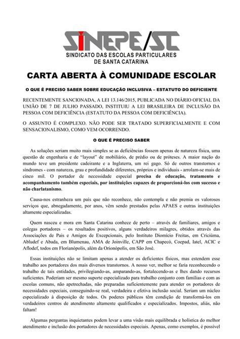 carta aberta a comunidade escolar