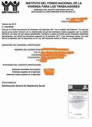 carta de infonavit para declaracion anual