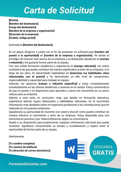 carta para una solicitud