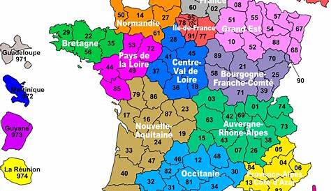 Carte des numéros des départements Français