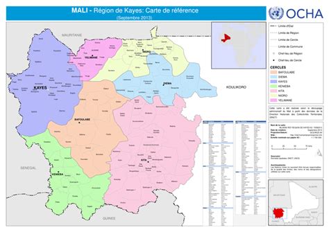 La région de Kayes (régions du Mali (République du Mali) carte