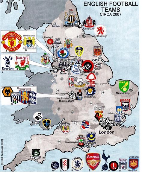carte des clubs anglais