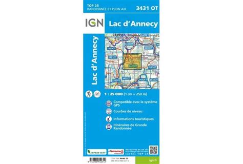 I.G.N Carte au 125.000ème Top 25 3431OT Lac d'Annecy
