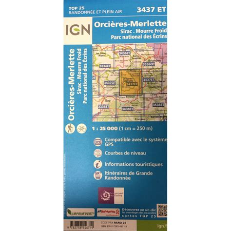 Carte TOP 25 n° 3437 ETR (Résistante) OrcièresMerlette (PN des Ecri