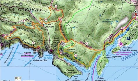 Map of calanques between Marseille and Cassis South of France