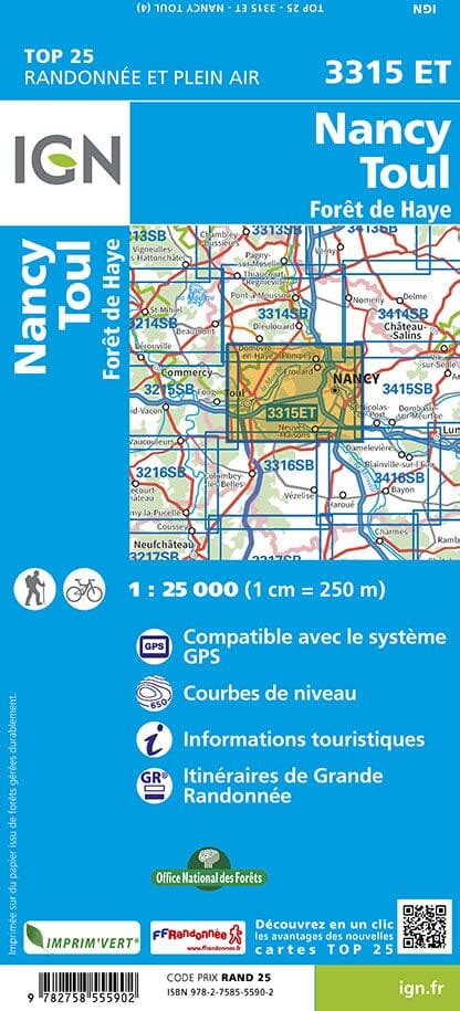 Carte TOP 25 n° 3315 ET Nancy, Toul & Forêt de Haye IGN La