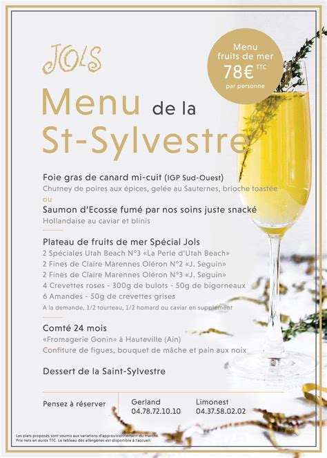 carte menu saint sylvestre