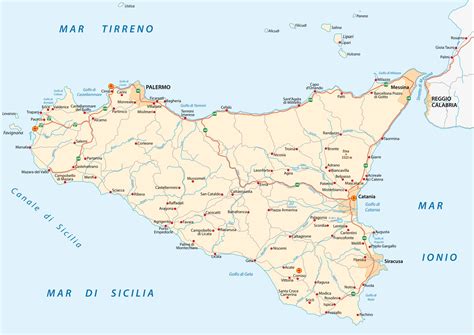 Road Map Of Sicily With Cities And Towns Printable Map Of Sicily