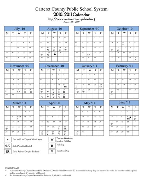carteret county public schools calendar