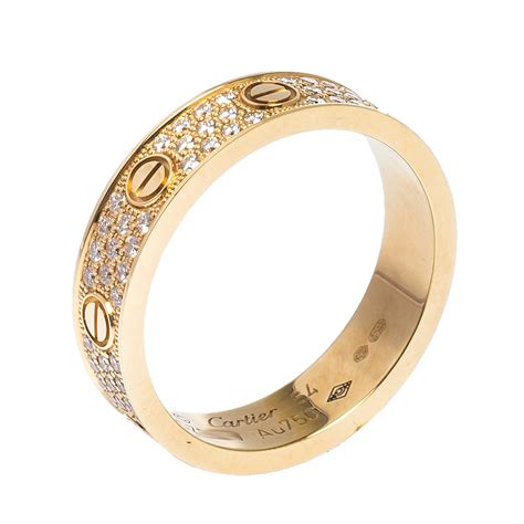 Cartier Love Diamond Paved Yellow Gold Wedding Band Ring Size 53