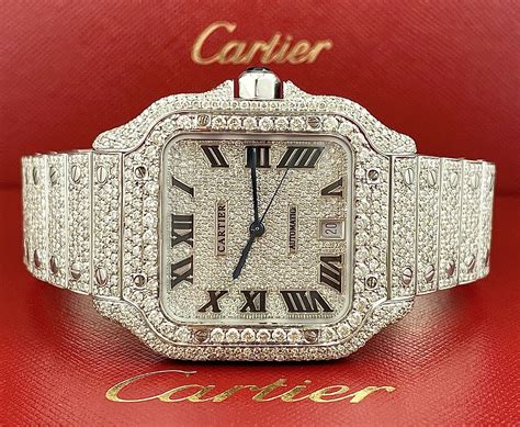 cartier santos watch iced out