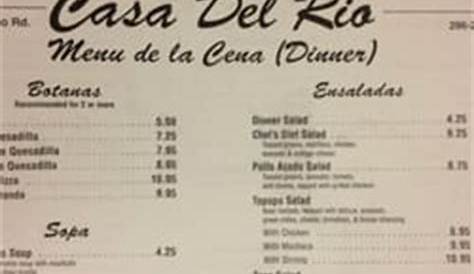 Menu at Casa Del Rio Express restaurant, Fairlawn