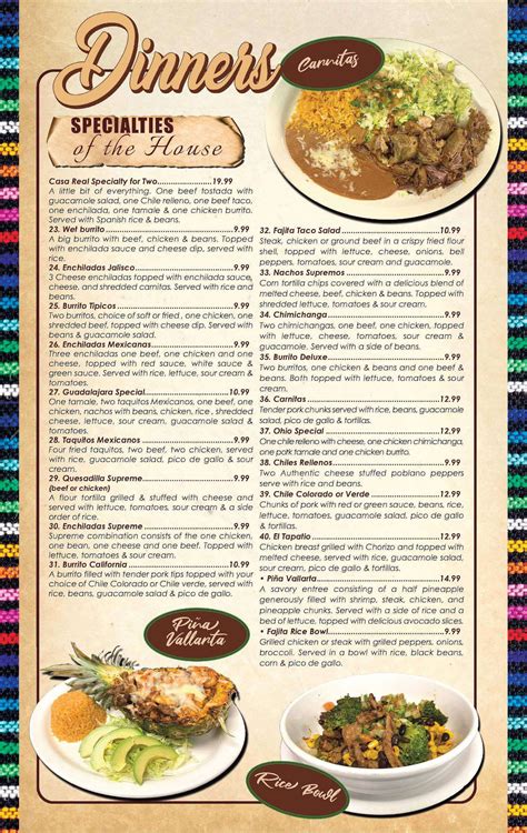 casa real restaurant menu