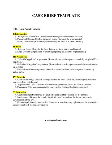 Case Brief Word Template