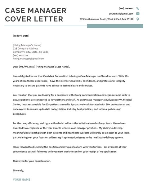 Case Manager Cover Letter Sample