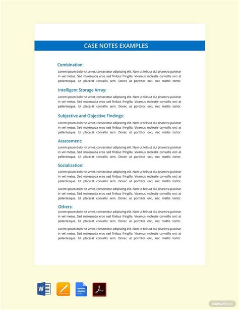 Case Note Definition Dictionary