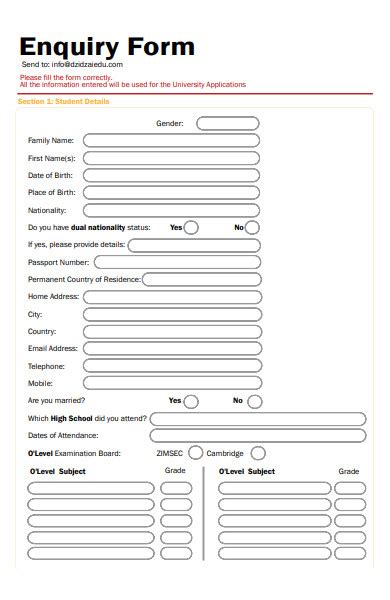 case specific enquiry form