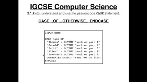 case statement examples in pseudocode