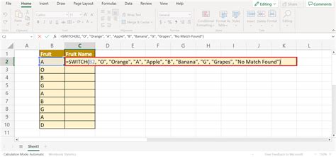 case statement in excel formula