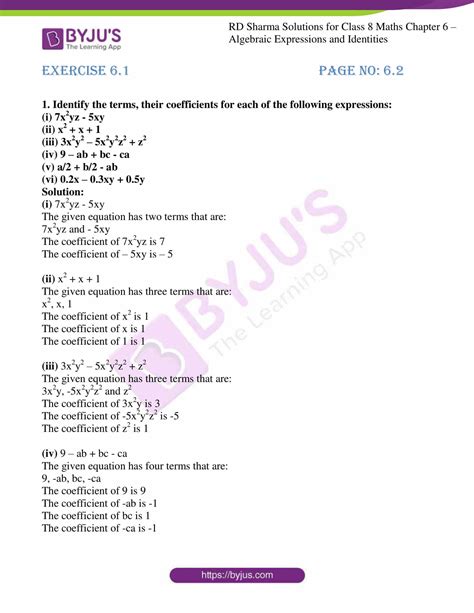 case study based questions class 8 maths algebraic expressions and identities