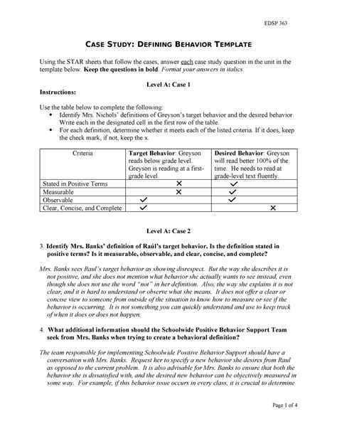 Case Study Defining Behavior Assignment