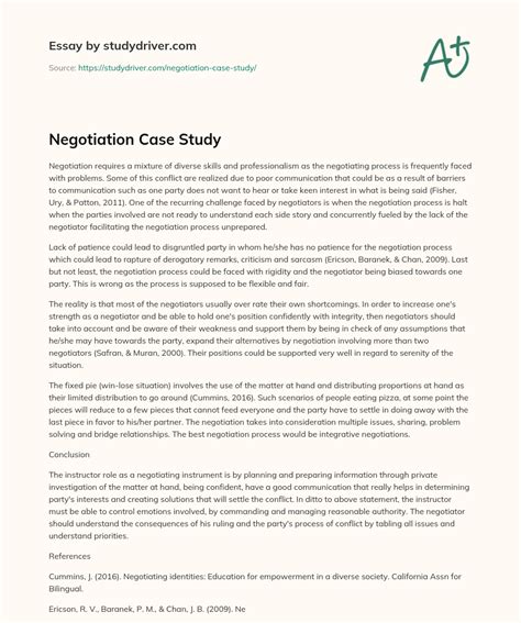 Case Study Negotiation Example