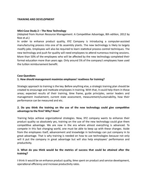 Case Study On Training And Development In Hrm