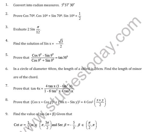 case study questions class 11 maths trigonometric functions pdf
