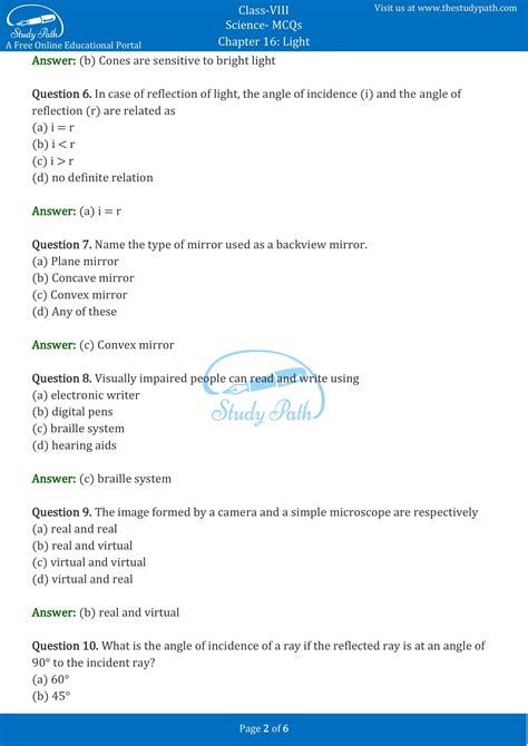 case study questions class 8 science light with answers pdf