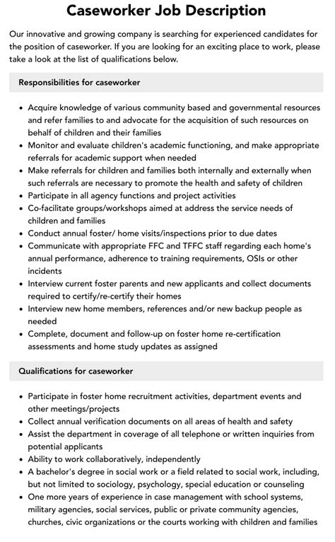 Case Worker Job Descriptions