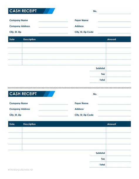 Free Cash Payment Receipt Template PDF Word eForms