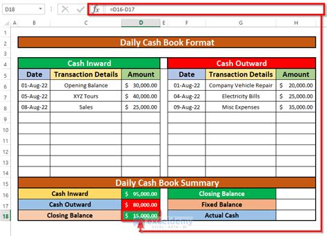 Cash Book In Excel Software