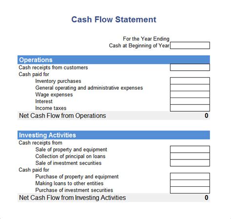 cash flow statement format template