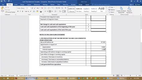 cash flow statement grade 12 format